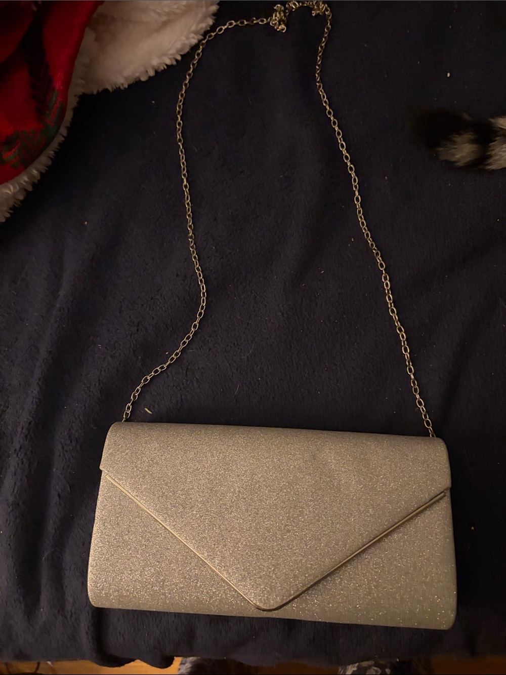 Glitter Envelope Clutch with Chain Strap - Silver